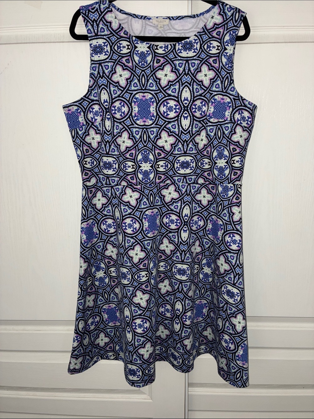 Talbots Blue, White & Purple Mosaic Fit-and-Flare Mini Dress